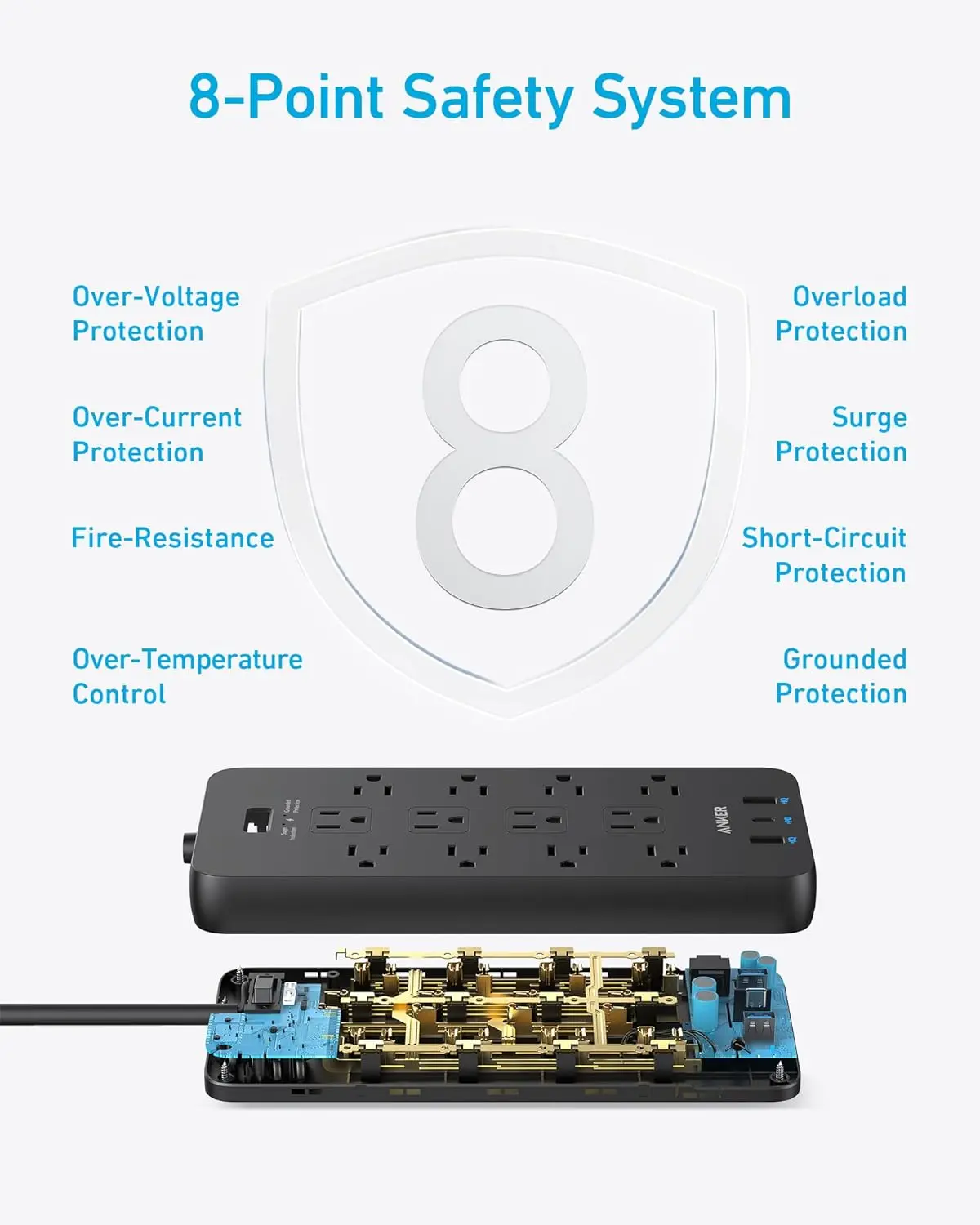 Anker Power Strip with 3 USB Ports, Surge Protector (2100J-10ft), 12 Outlets, 2 USB-A Ports and 1 USB-C Port, Works with iPhone 16/16 Plus/16 Pro/16 Pro Max, for Home, Office, TUV Listed image 7