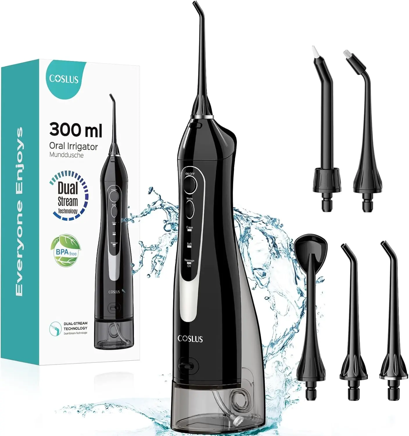 COSLUS Water Dental Flosser Teeth Pick: Portable Cordless Oral Irrigator 300ML Rechargeable Travel Irrigation Cleaner IPX7 Waterproof Electric Flossing Machine for Teeth Cleaning C20(F5020E) image 1