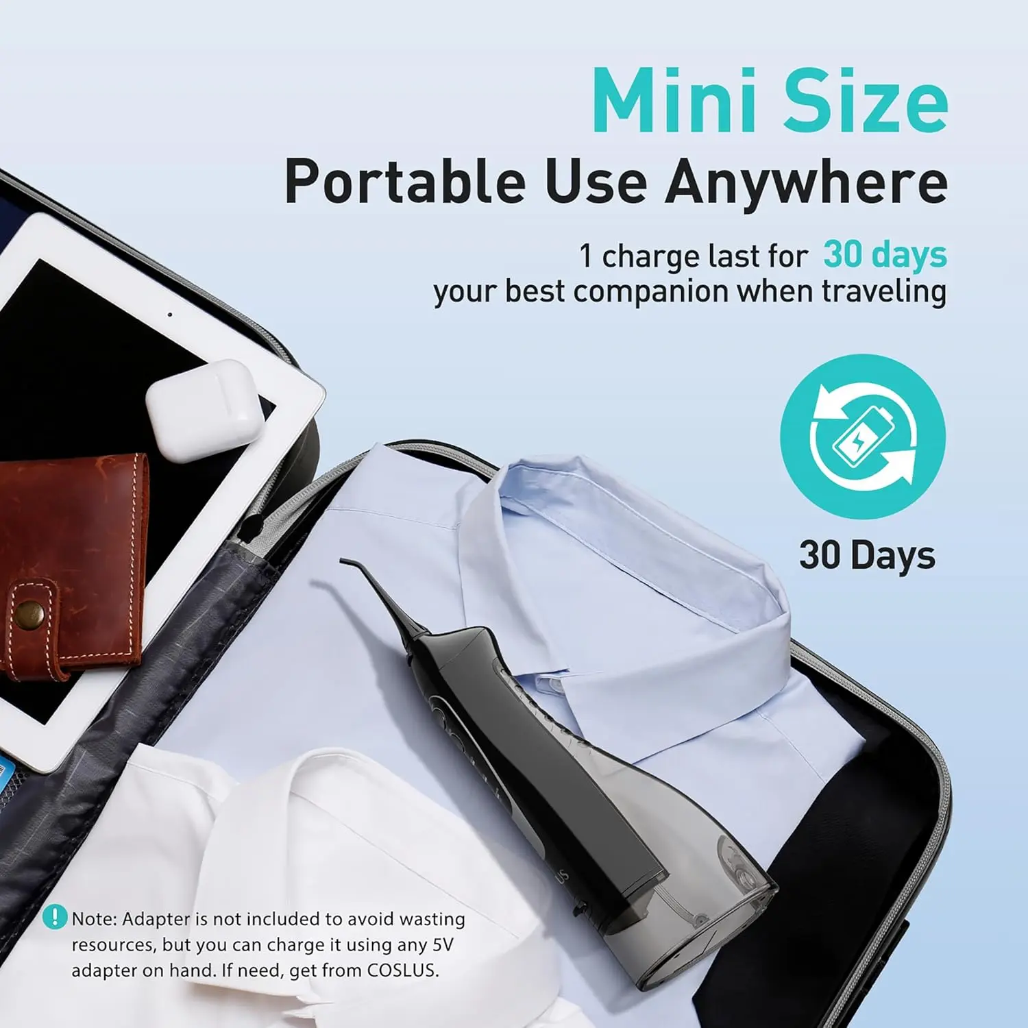 COSLUS Water Dental Flosser Teeth Pick: Portable Cordless Oral Irrigator 300ML Rechargeable Travel Irrigation Cleaner IPX7 Waterproof Electric Flossing Machine for Teeth Cleaning C20(F5020E) image 4