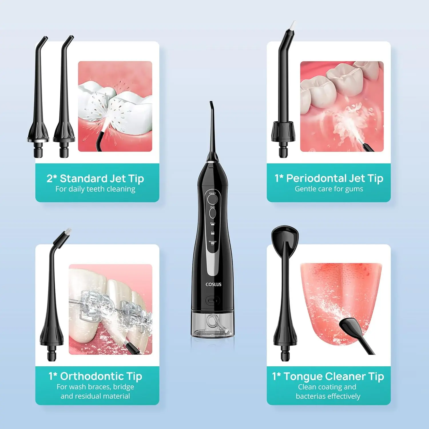 COSLUS Water Dental Flosser Teeth Pick: Portable Cordless Oral Irrigator 300ML Rechargeable Travel Irrigation Cleaner IPX7 Waterproof Electric Flossing Machine for Teeth Cleaning C20(F5020E) image 9