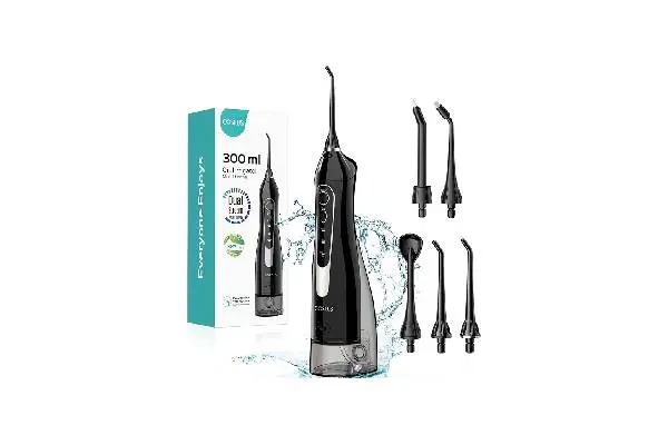COSLUS Water Dental Flosser Teeth Pick: Portable Cordless Oral Irrigator 300ML Rechargeable Travel Irrigation Cleaner IPX7 Waterproof Electric Flossing Machine for Teeth Cleaning C20(F5020E) image