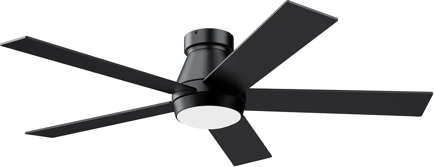 TCL 52" Ceiling Fan with Lights, Black Flush Mount Ceiling Fans with Remote Control, 6 Speeds DC Reversible, Dimmable, Noiseless, Low Profile Ceiling Fans for Bedroom image 1