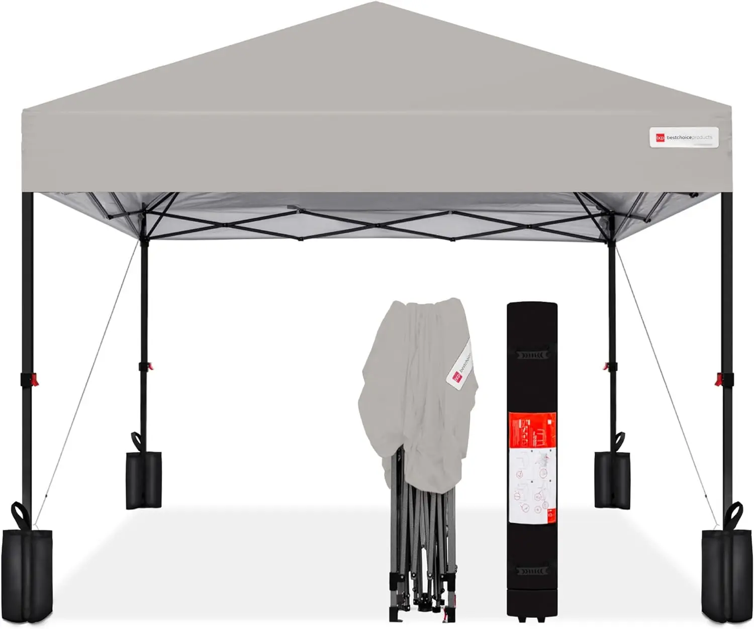 Best Choice Products 10x10ft 1-Person Setup Pop Up Canopy Tent Instant Portable Shelter w/ 1-Button Push, Case, 4 Weight Bags - Light Gray image 1