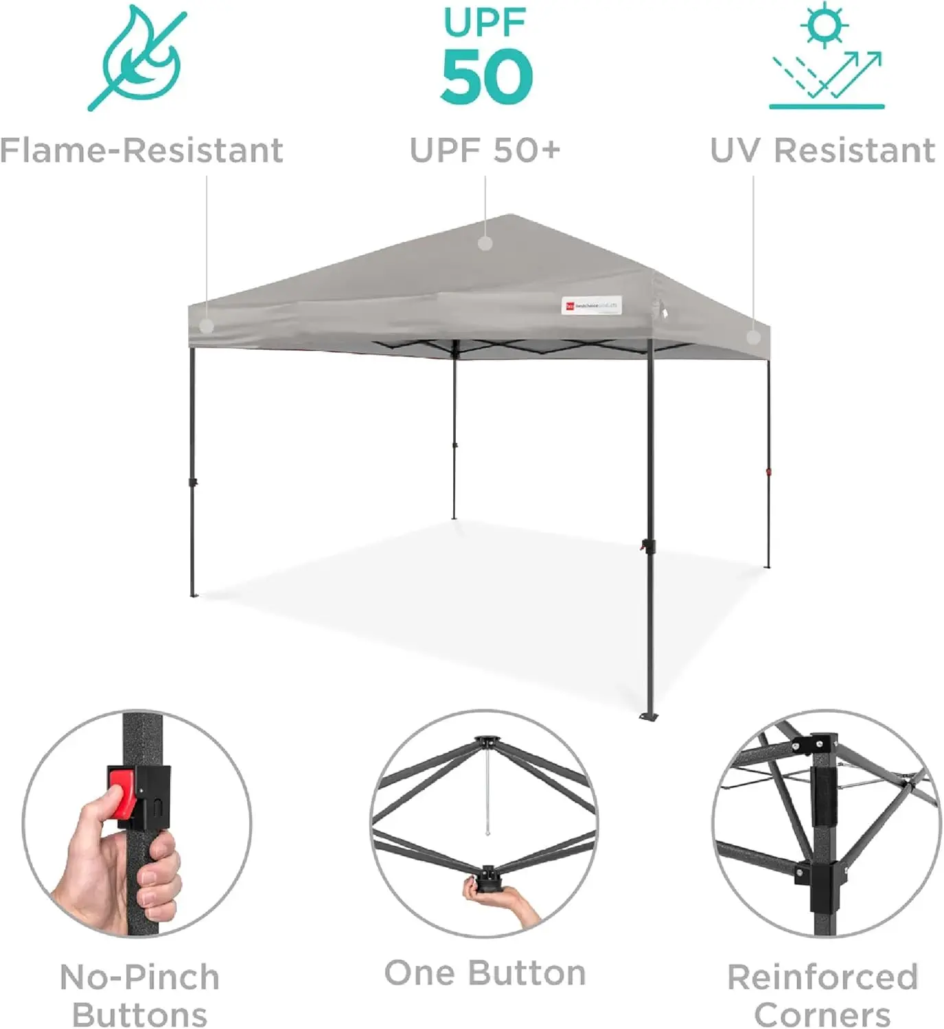 Best Choice Products 10x10ft 1-Person Setup Pop Up Canopy Tent Instant Portable Shelter w/ 1-Button Push, Case, 4 Weight Bags - Light Gray image 4