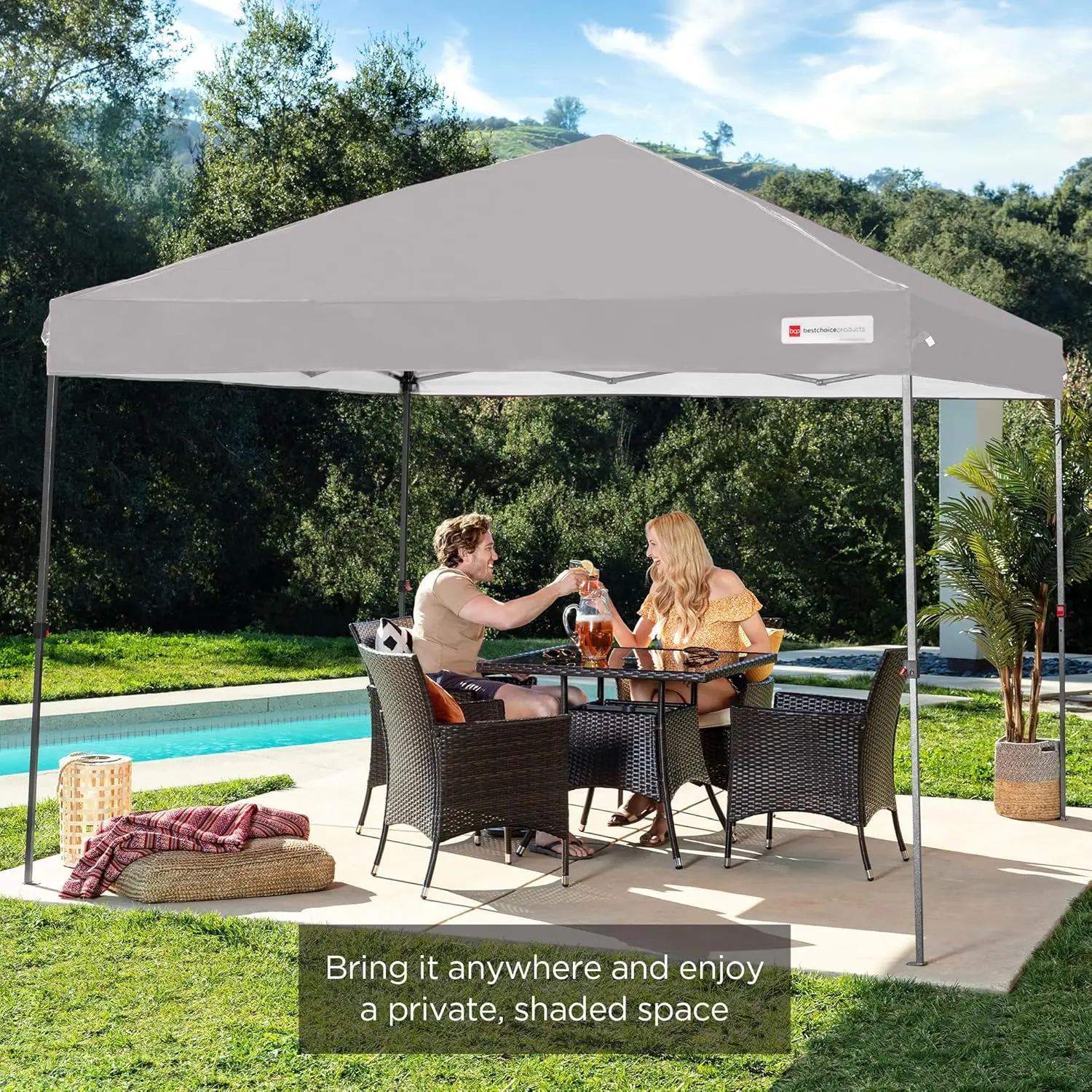 Best Choice Products 10x10ft 1-Person Setup Pop Up Canopy Tent Instant Portable Shelter w/ 1-Button Push, Case, 4 Weight Bags - Light Gray image 7