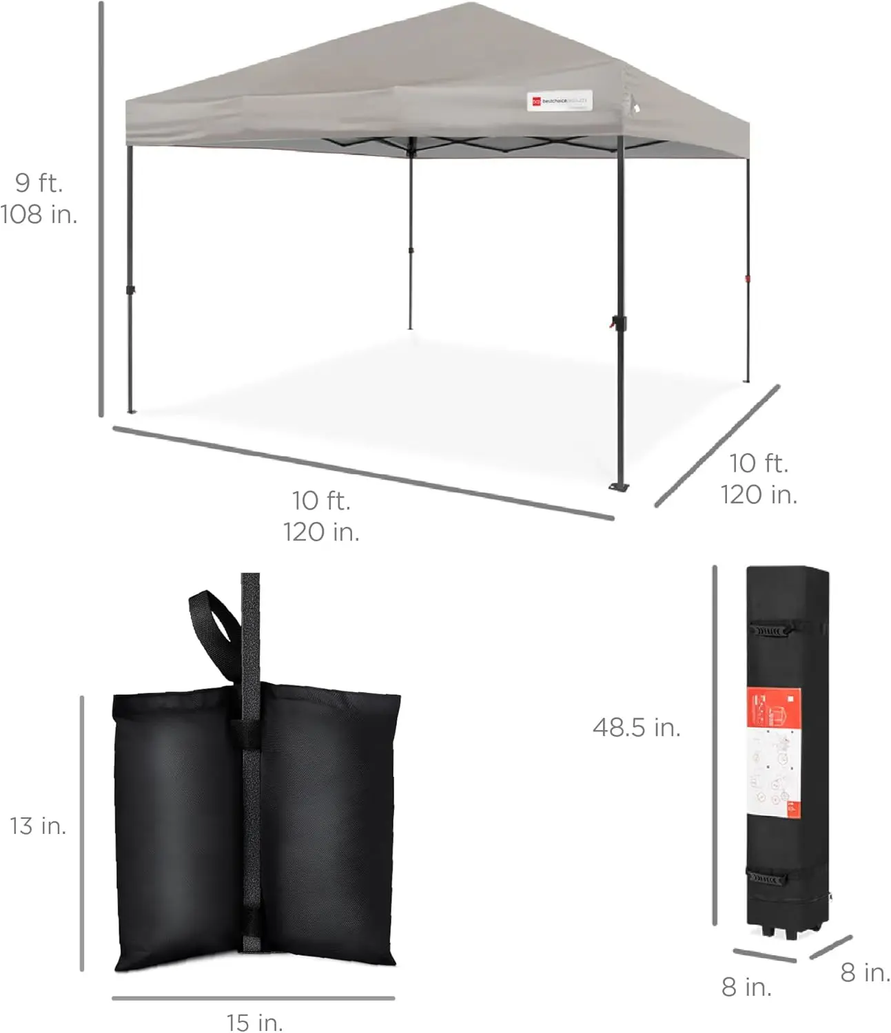 Best Choice Products 10x10ft 1-Person Setup Pop Up Canopy Tent Instant Portable Shelter w/ 1-Button Push, Case, 4 Weight Bags - Light Gray image 9