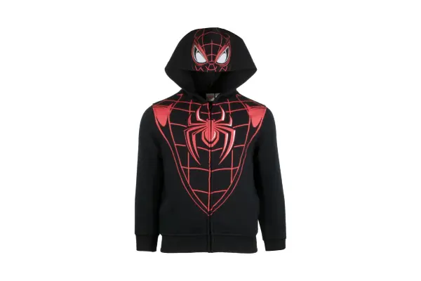 Marvel Avengers Boys Zip-Up Hooded Cosplay Sweatshirt, Black Panther, Hulk, or Miles Morales Spider-Man (Miles Morales, Size 14/16) image