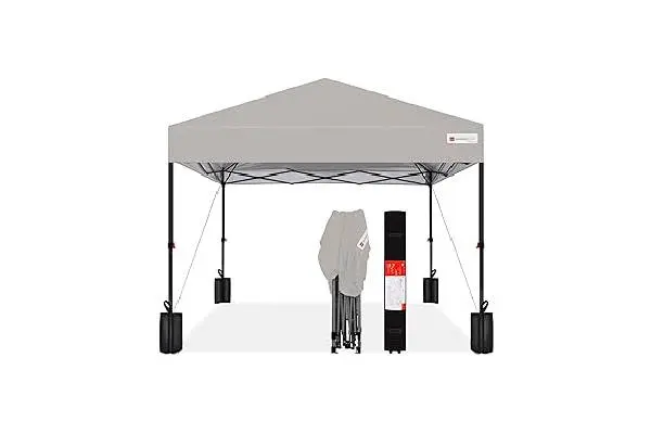Best Choice Products 10x10ft 1-Person Setup Pop Up Canopy Tent Instant Portable Shelter w/ 1-Button Push, Case, 4 Weight Bags - Light Gray image