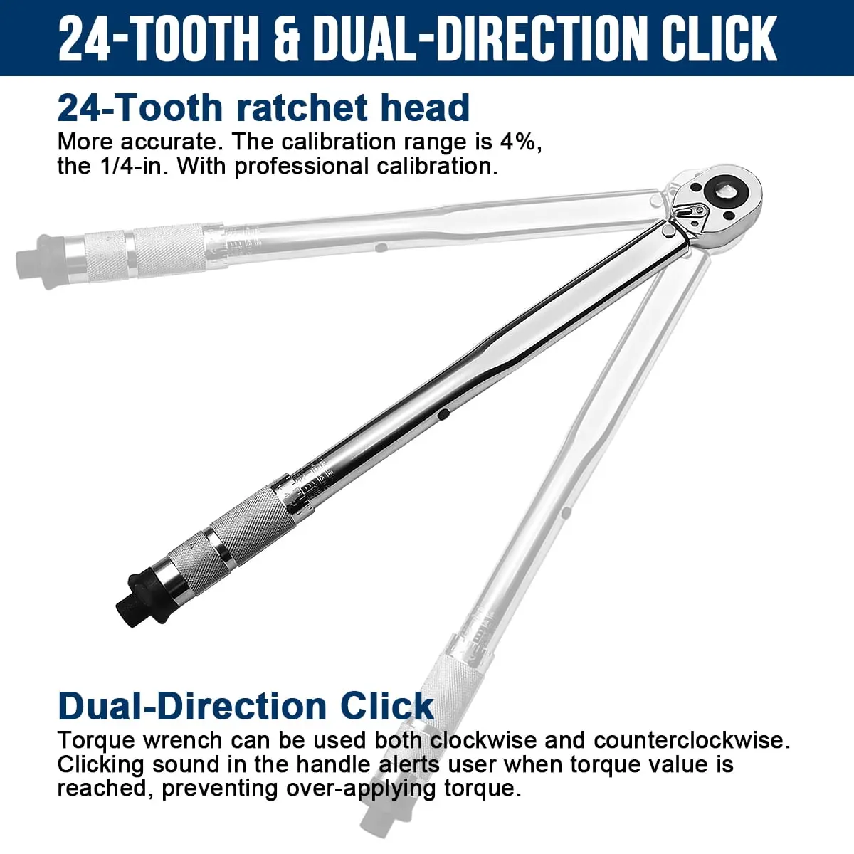 GOXAWEE 1/2-Inch Drive Click Torque Wrench, 24-Tooth Precision Dual-Direction Torque Wrench with Buckle, 20.6-154.9 ft.-lb/28-210 Nm, G5274B image 3