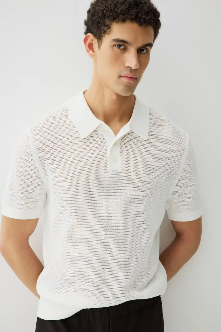 Regular-Fit Hole-Knit Polo Shirt image 1