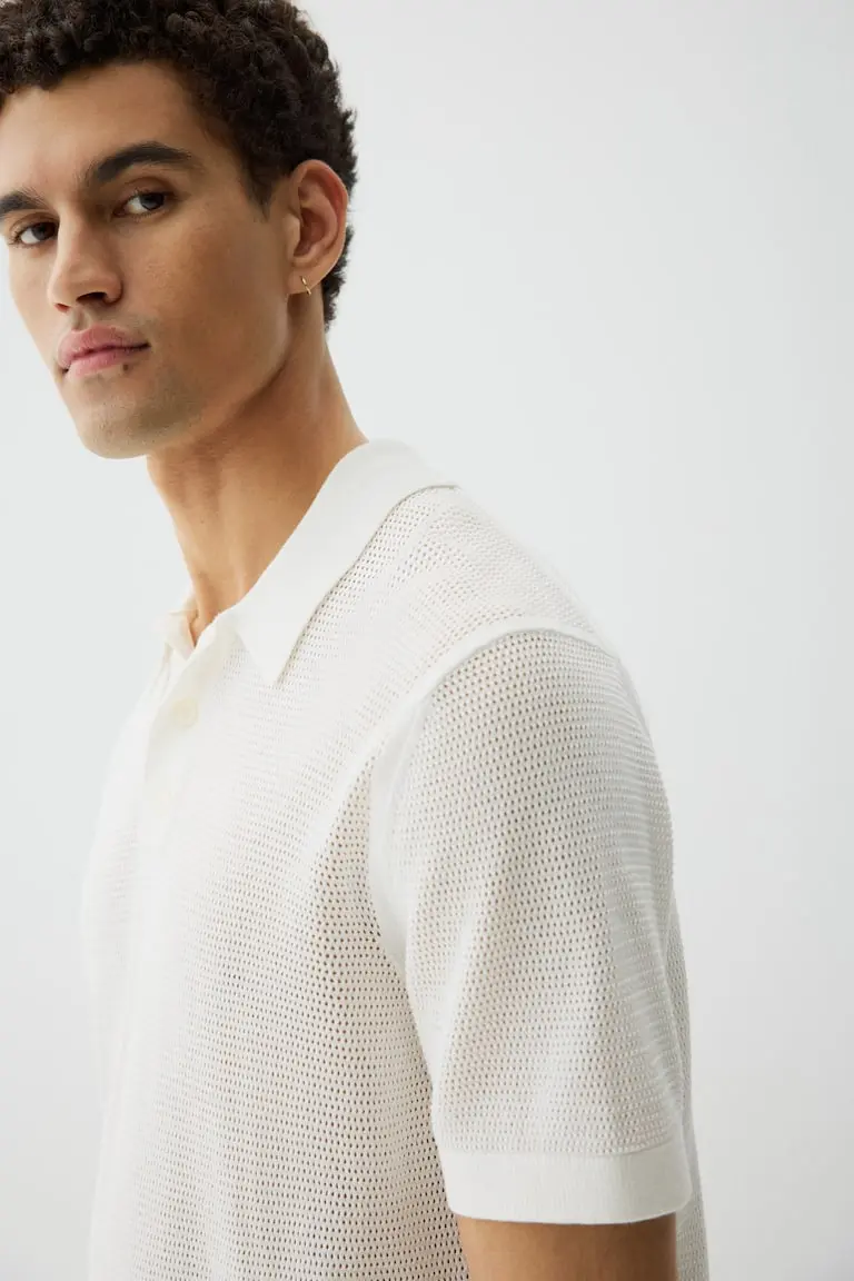 Regular-Fit Hole-Knit Polo Shirt image 4
