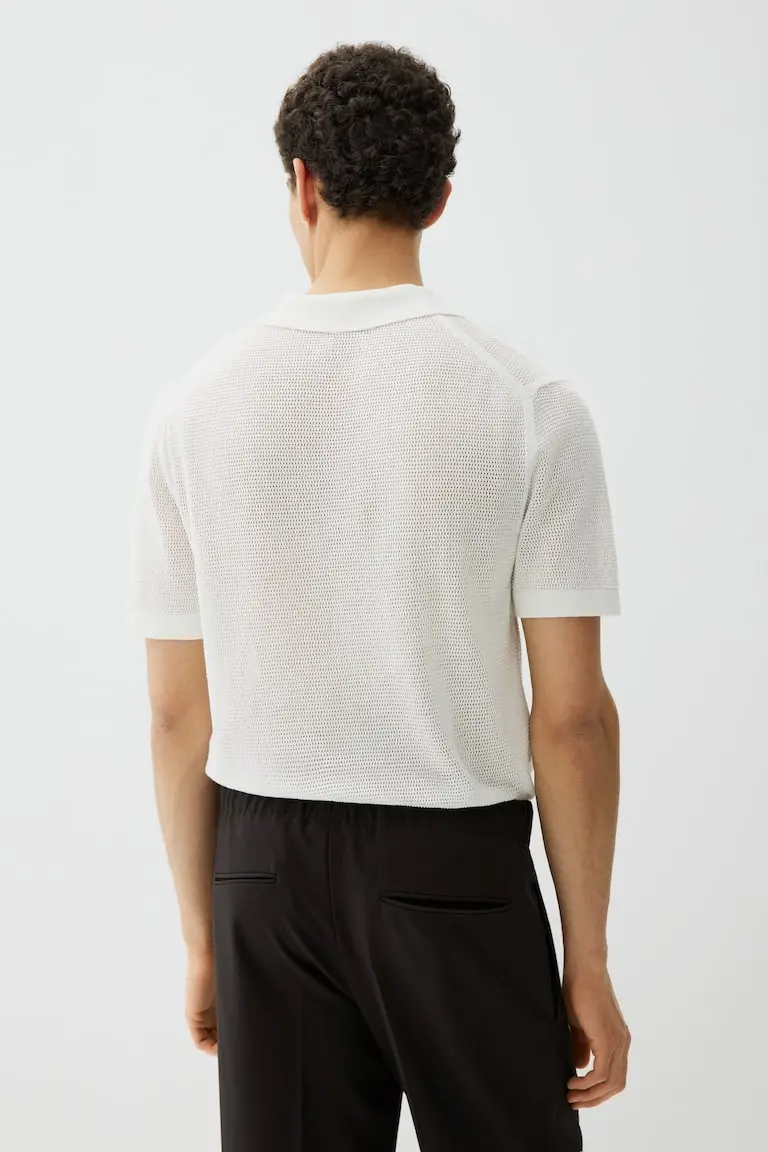 Regular-Fit Hole-Knit Polo Shirt image 5
