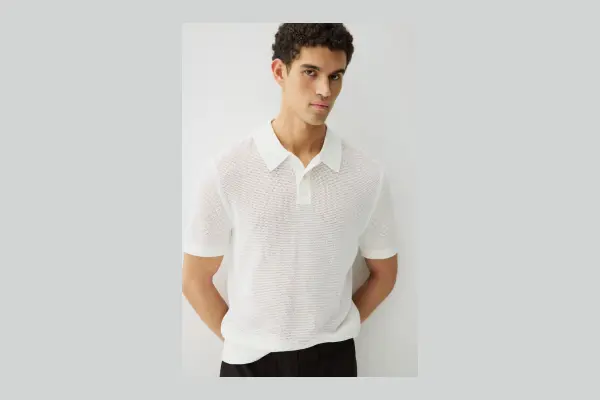 Regular-Fit Hole-Knit Polo Shirt image