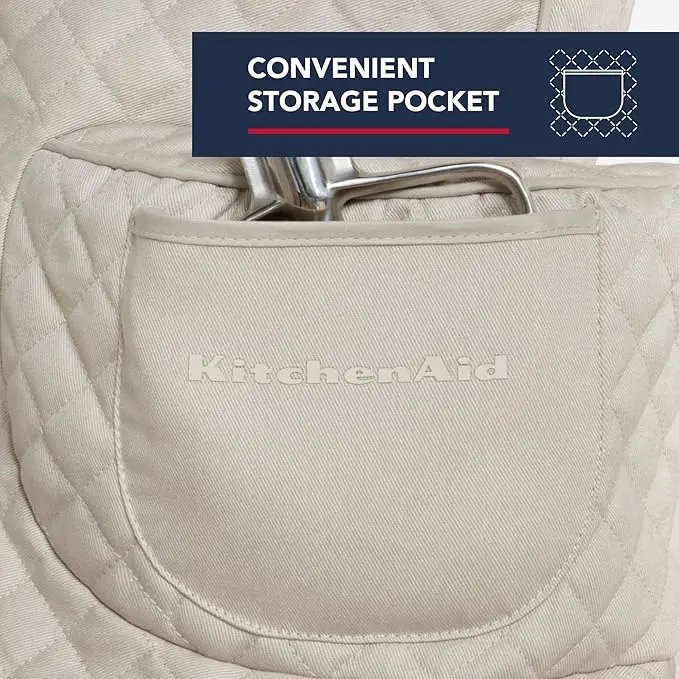 KITCHENAID Fitted Tilt-Head Stand Mixer Cover with Storage Pocket, Quilted 100% Cotton,14.4"x18"x10", Milkshake image 4