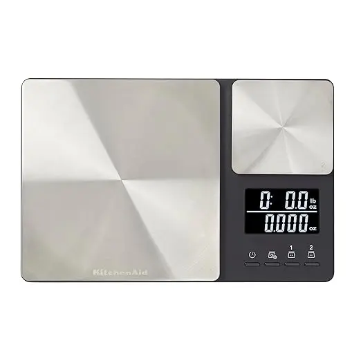KitchenAid KQ909 Dual Platform Digital Kitchen and Food Scale, 11 pound capacity and Precision 16oz capacity, Black with Stainless Steel image 1