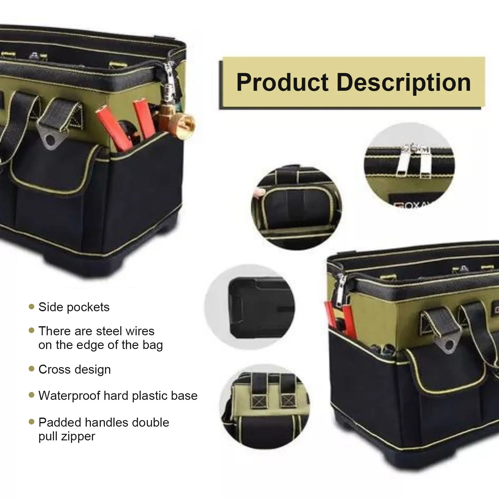 GOXAWEE 17-inch Tool Bag with 16 Pockets, Waterproof Oxford Canvas Hand Tool Storage Bag, Tool Kit Organizer Bag image 7