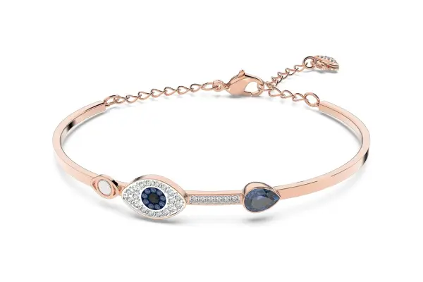 Swarovski Women's Symbolica Evil Eye Bangle Bracelet, Blue Crystal, Mixed Metal Finish, Medium image