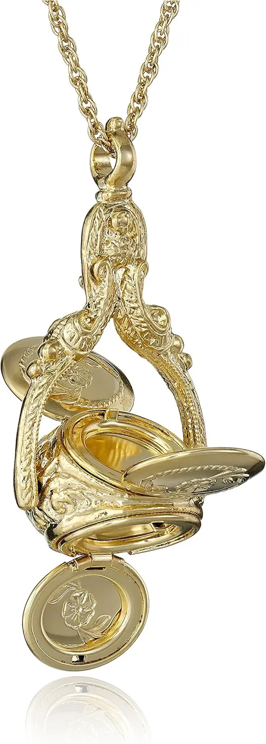 1928 Jewelry 3 Sided Flower Spinner Picture Locket Pendant Necklace For Women 30", Ladies Vintage Style Photo Keepsake, Made In USA image 2