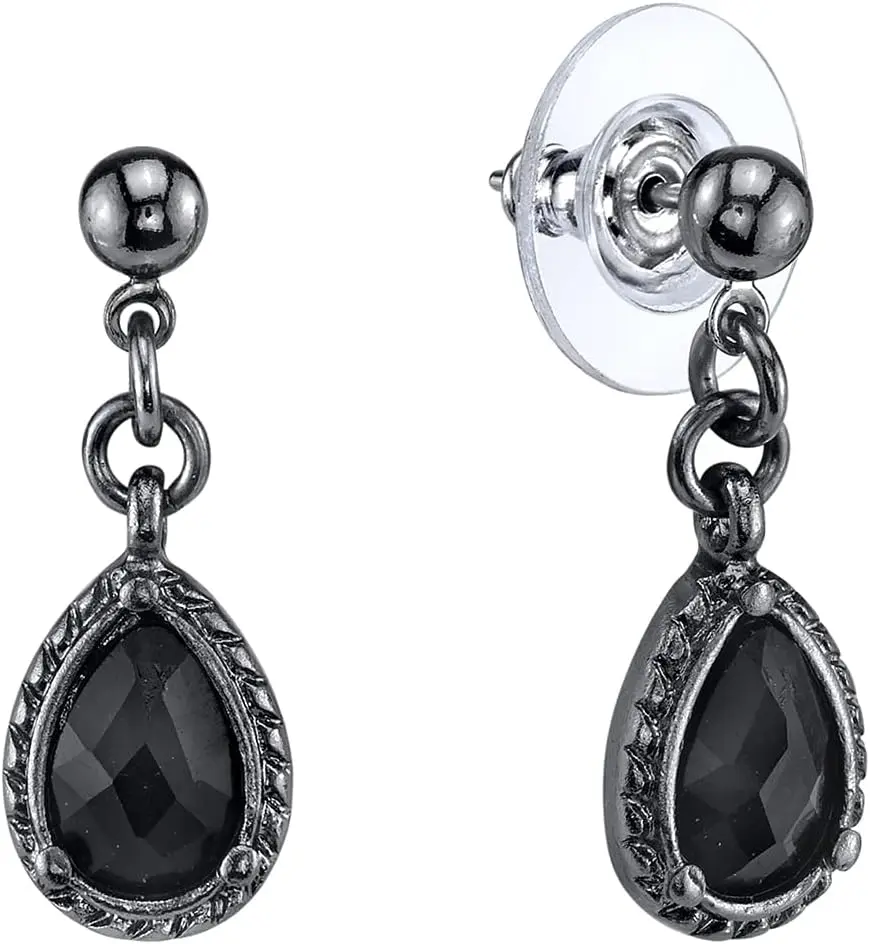 1928 Jewelry Black Victorian Inspired Petite Teardrop Earrings image 1