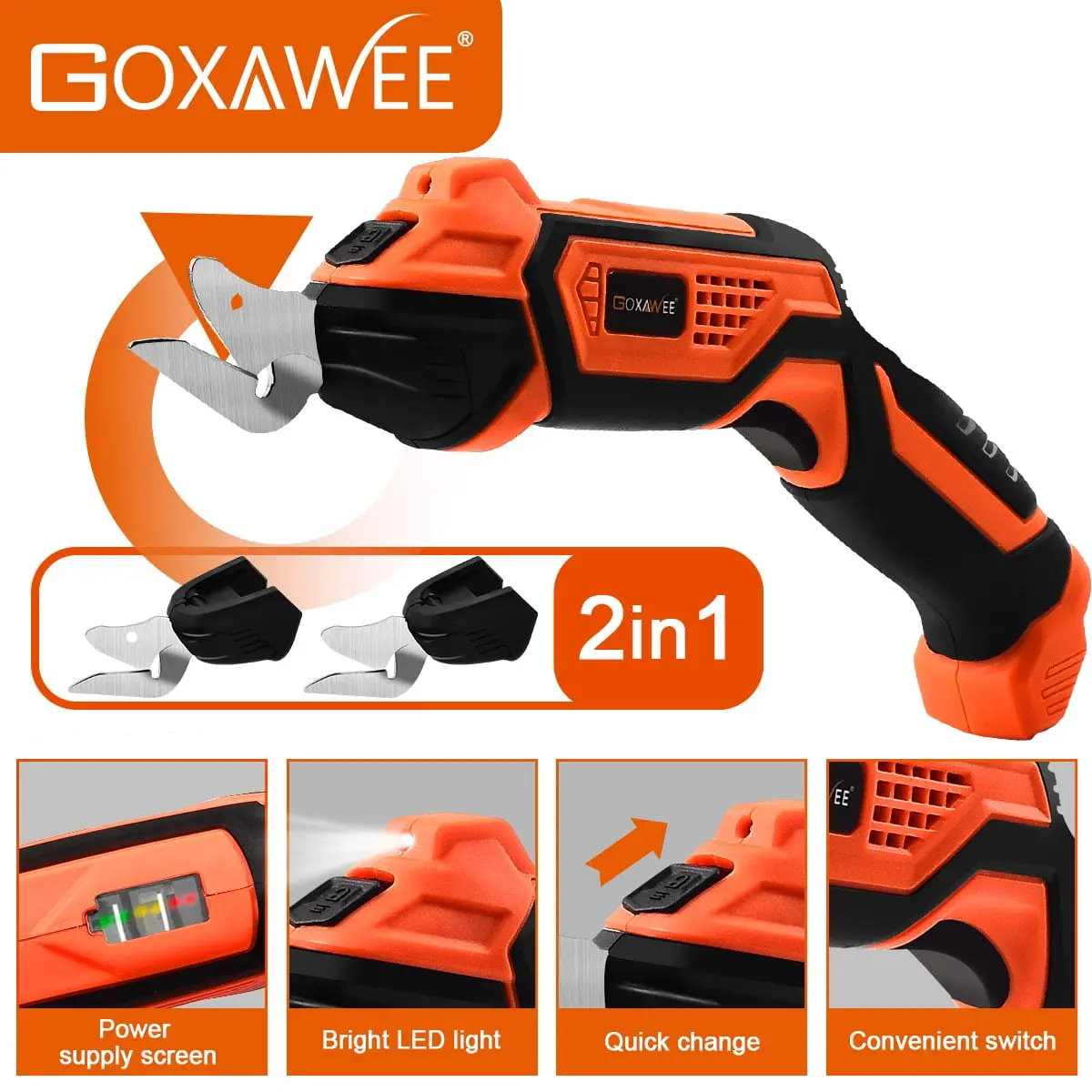 GOXAWEE Lightweight Farbric Cordless Electric Scissors, Black, 10.35 x 4.06 x 2.32 Inches, G5269-N image 5