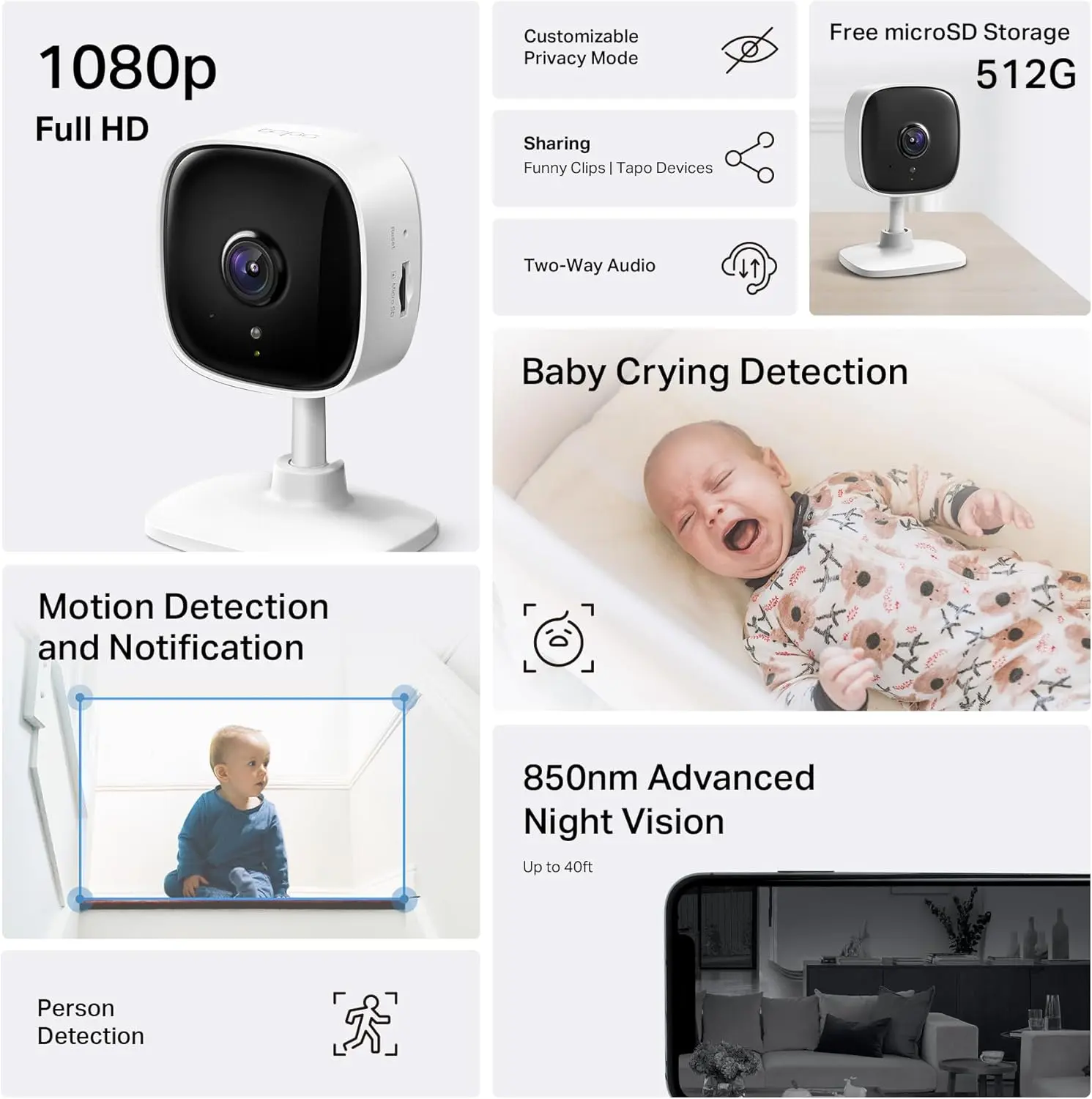 Tapo by TP-Link 1080P Indoor Security Camera for Baby Monitor, Pet Camera w/Motion Detection, 2-Way Audio Siren, Night Vision, Cloud & SD Card Storage, Works w/Alexa & Google Home, C100(4-Pack) image 2