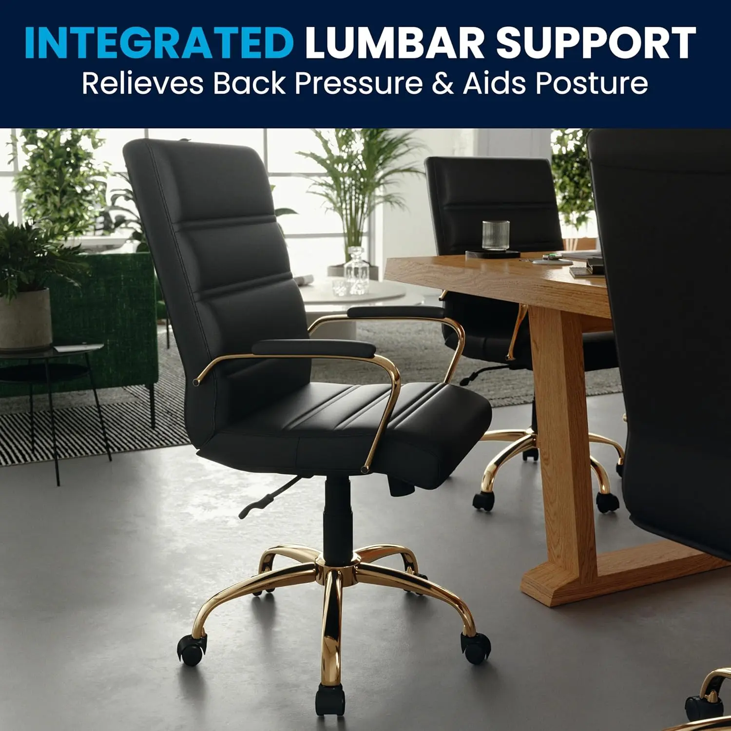 Flash Furniture Whitney Mid-Back Swivel LeatherSoft Desk Chair with Wheels, Padded Seat and Armrests, Adjustable Height Padded Office Chair, Black image 9