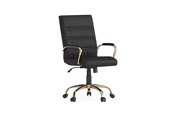 Flash Furniture Whitney Mid-Back Swivel LeatherSoft Desk Chair with Wheels, Padded Seat and Armrests, Adjustable Height Padded Office Chair, Black image