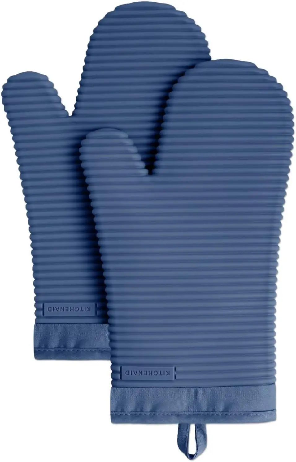 KITCHENAID Ribbed Soft Silicone Oven Mitt 2-Pack Set, 7.5"x13", Blue Willow image 1