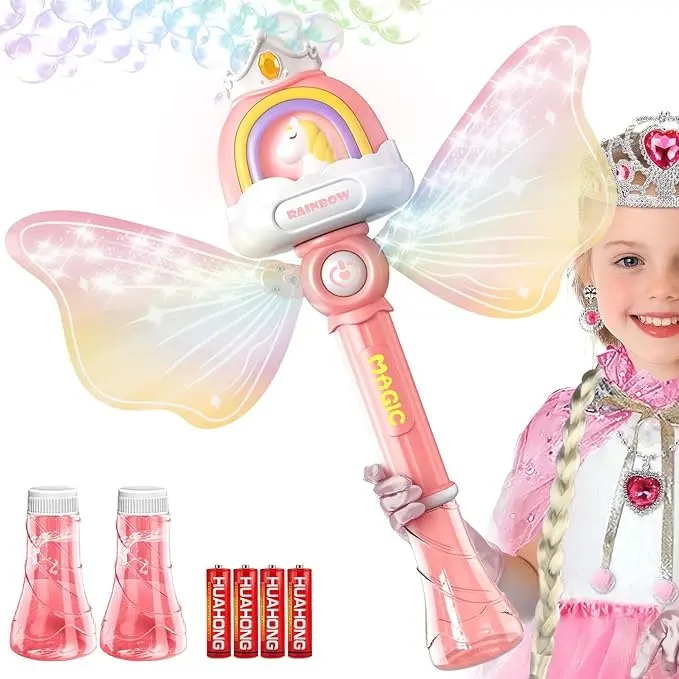 Bubble Wands for Girls Kids, Bubble Machine LED Light Princess Toys with 4 AA Batteries & 2 Solutions, Girl Stuff Outdoor Party Toys for Toddlers, Birthday Gift for 3 4 5 6 7 8 Year Old Girls image 1