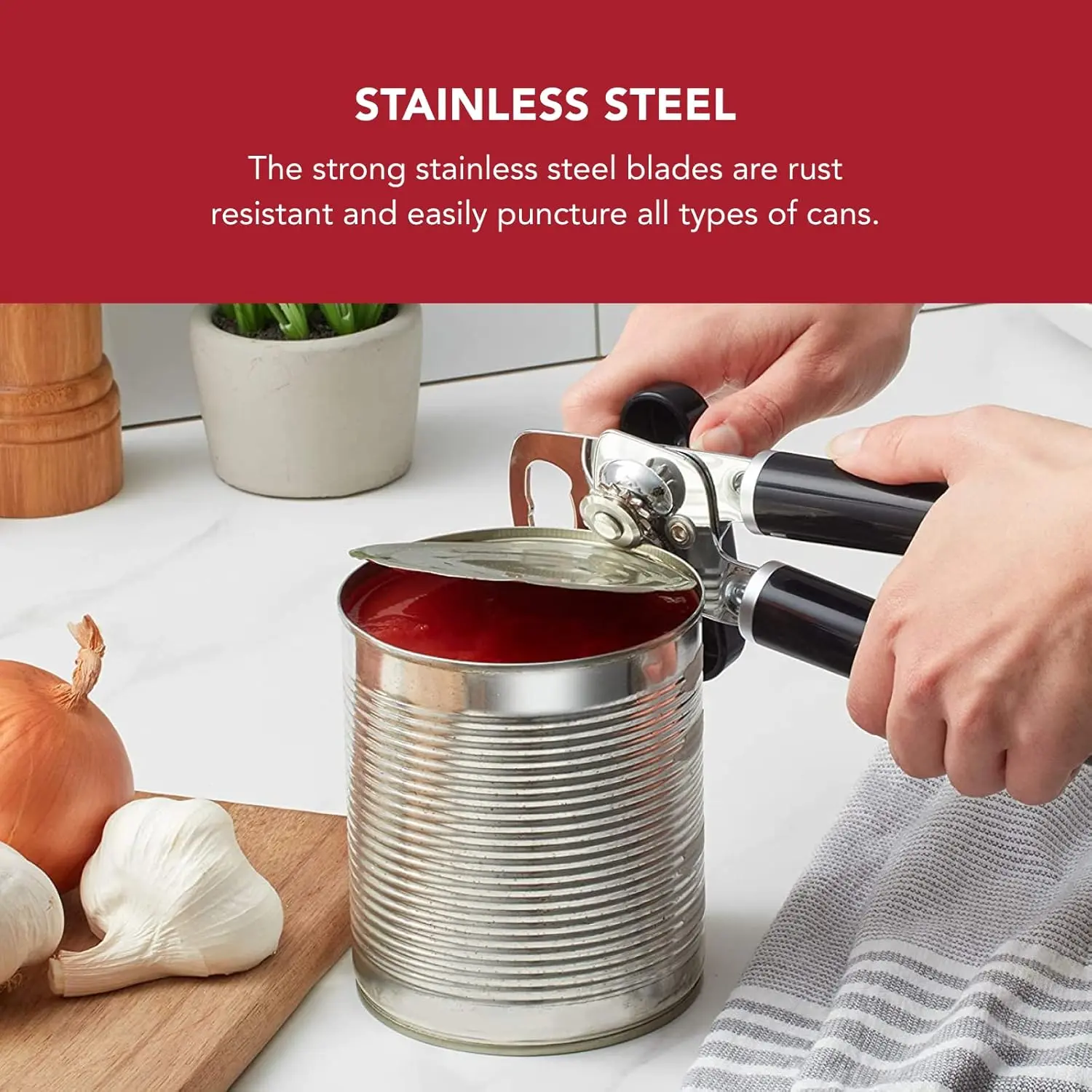 KitchenAid Classic Multifunction Can Opener and Bottle Opener Easy to Use, Razor Sharp Stainless Steel Cutting Wheel, Soft Ergonomic Handles, Black image 3