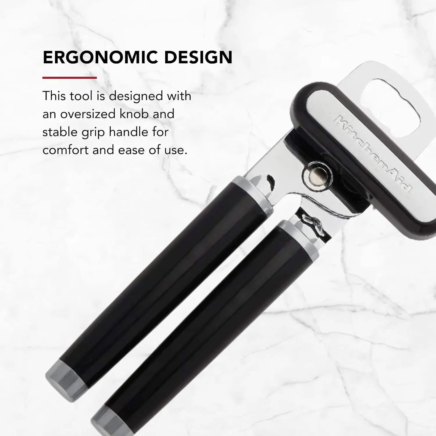 KitchenAid Classic Multifunction Can Opener and Bottle Opener Easy to Use, Razor Sharp Stainless Steel Cutting Wheel, Soft Ergonomic Handles, Black image 6