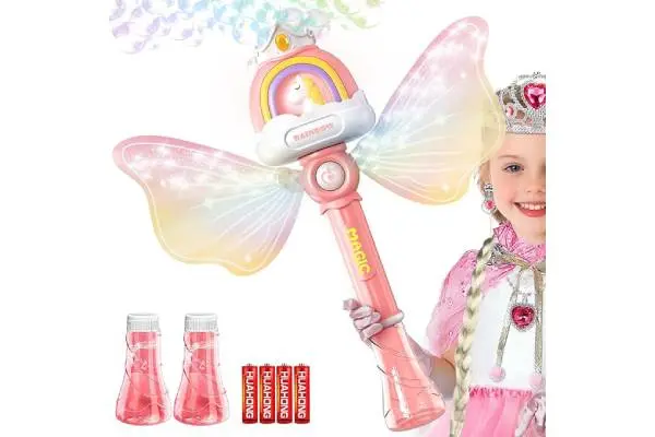 Bubble Wands for Girls Kids, Bubble Machine LED Light Princess Toys with 4 AA Batteries & 2 Solutions, Girl Stuff Outdoor Party Toys for Toddlers, Birthday Gift for 3 4 5 6 7 8 Year Old Girls image