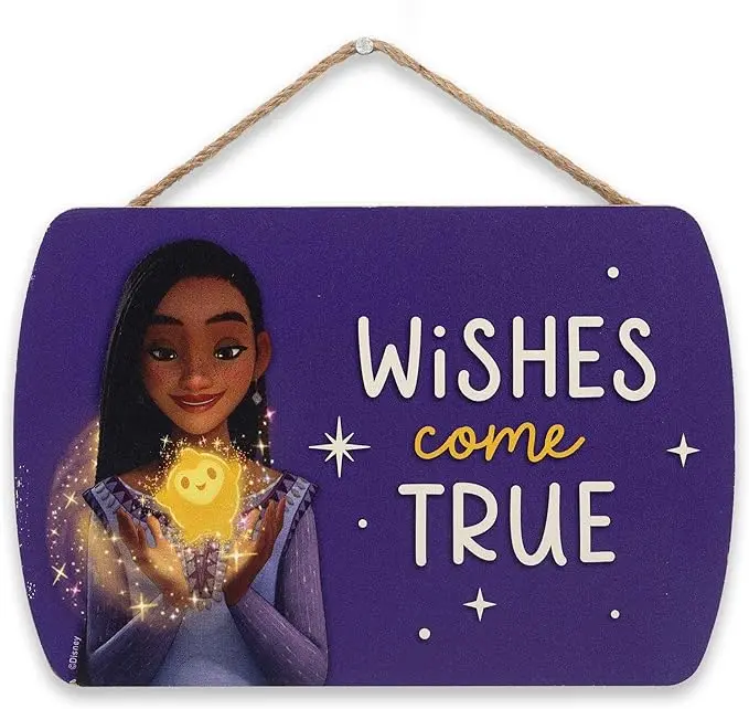 Disney Wish Wishes Come True Hanging Wood Wall Decor - Inspirational Wish Sign for Kids' Bedroom or Play Room image 1