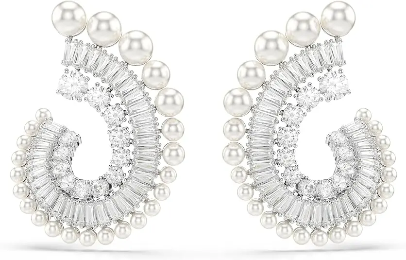 Swarovski Ariana Grande Earrings Jewelry Collection, Clear Crystal & Pearls, Rhodium Finish image 1