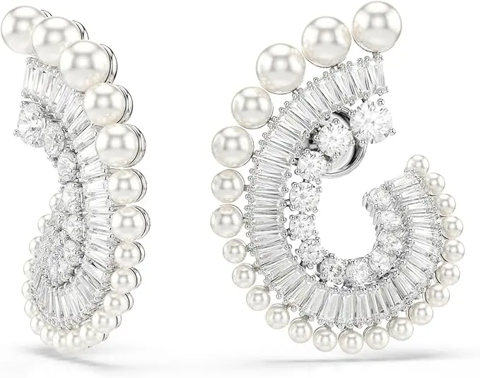 Swarovski Ariana Grande Earrings Jewelry Collection, Clear Crystal & Pearls, Rhodium Finish image 2