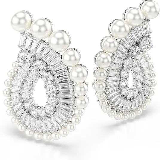 Swarovski Ariana Grande Earrings Jewelry Collection, Clear Crystal & Pearls, Rhodium Finish image 3
