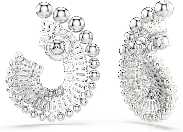 Swarovski Ariana Grande Earrings Jewelry Collection, Clear Crystal & Pearls, Rhodium Finish image 4