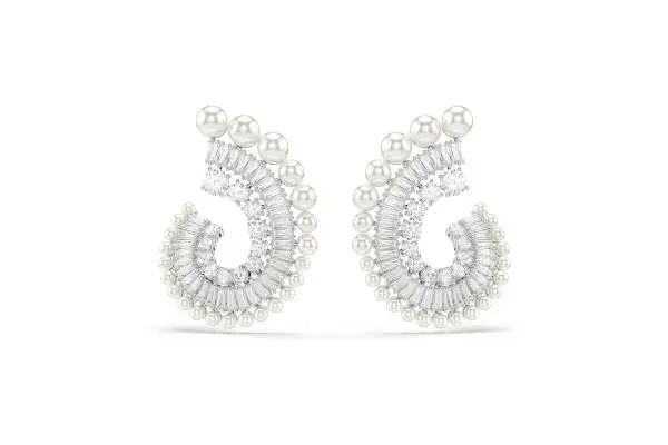 Swarovski Ariana Grande Earrings Jewelry Collection, Clear Crystal & Pearls, Rhodium Finish image