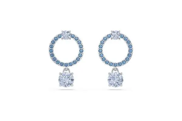 Swarovski Attract Crystal Drop Earrings, Green, Pink, Blue, Pink Stones, Pear and Round Cut Crystals, Part of the Swarovski Attract Collection image