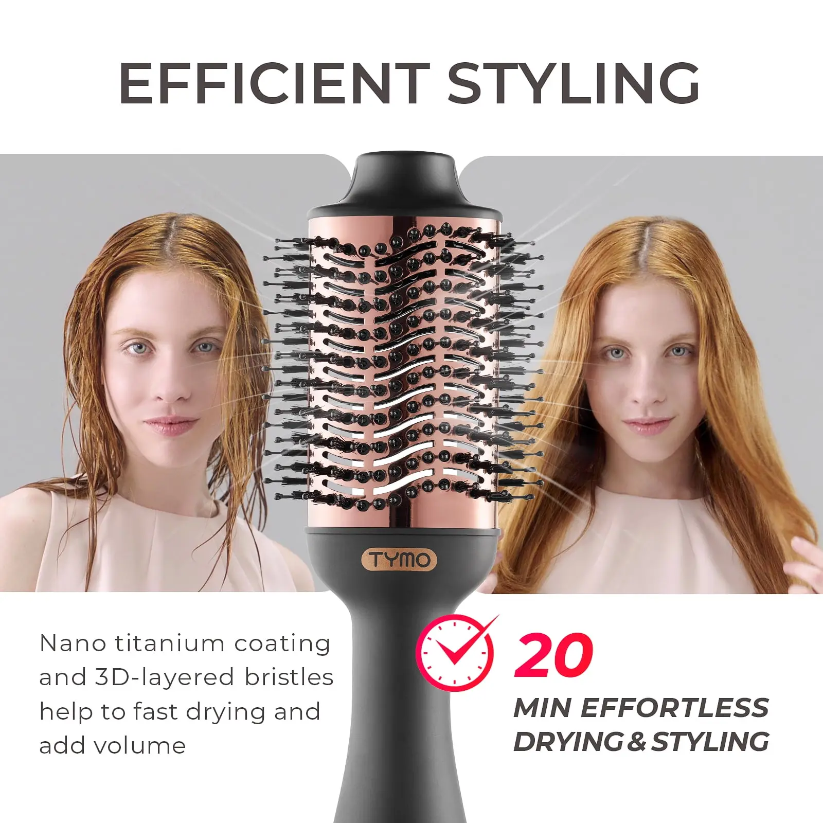 TYMO 4-in-1 Hair Dryer Brush, Blow Dryer & Volumizer with Negative Ion Technology, Hot Air Brush with Ceramic Barrel for Smooth, Frizz-Free Styling image 2