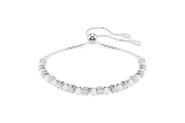 Swarovski Matrix Pendant, Earrings, Bracelet, Crystal Pearl, Round Cut Clear Crystals, Rhodium and Rose Gold-Tone Finishes image