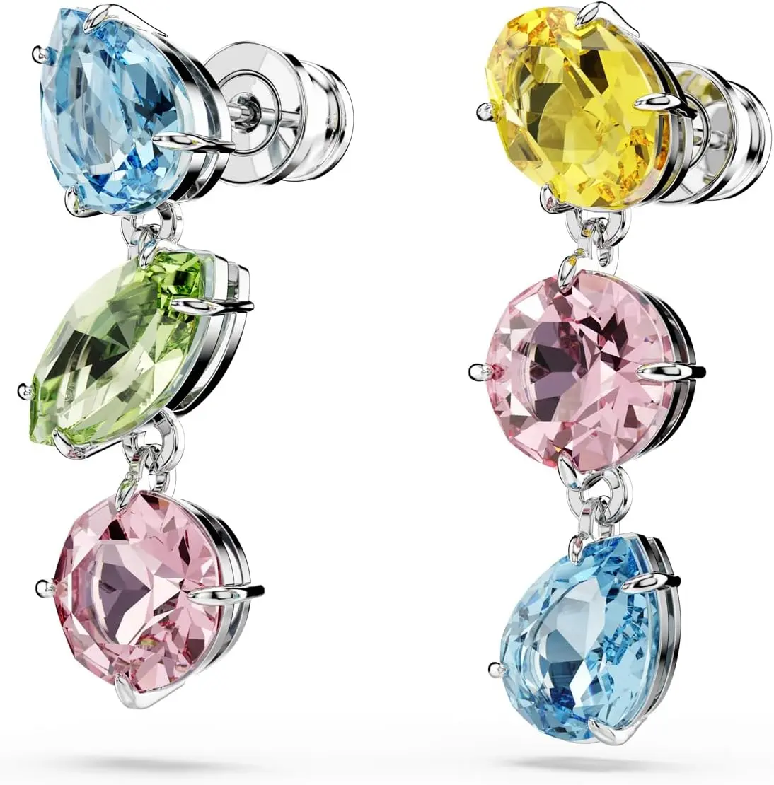 Swarovski Gema Drop Earrings, Asymmetrical Design, Mixed Cuts, Multicolored, Rhodium Finished image 3