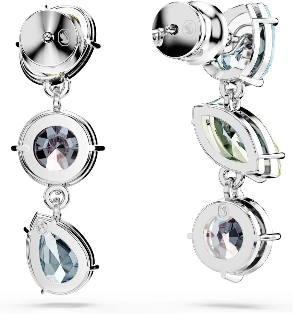 Swarovski Gema Drop Earrings, Asymmetrical Design, Mixed Cuts, Multicolored, Rhodium Finished image 4