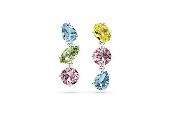 Swarovski Gema Drop Earrings, Asymmetrical Design, Mixed Cuts, Multicolored, Rhodium Finished image