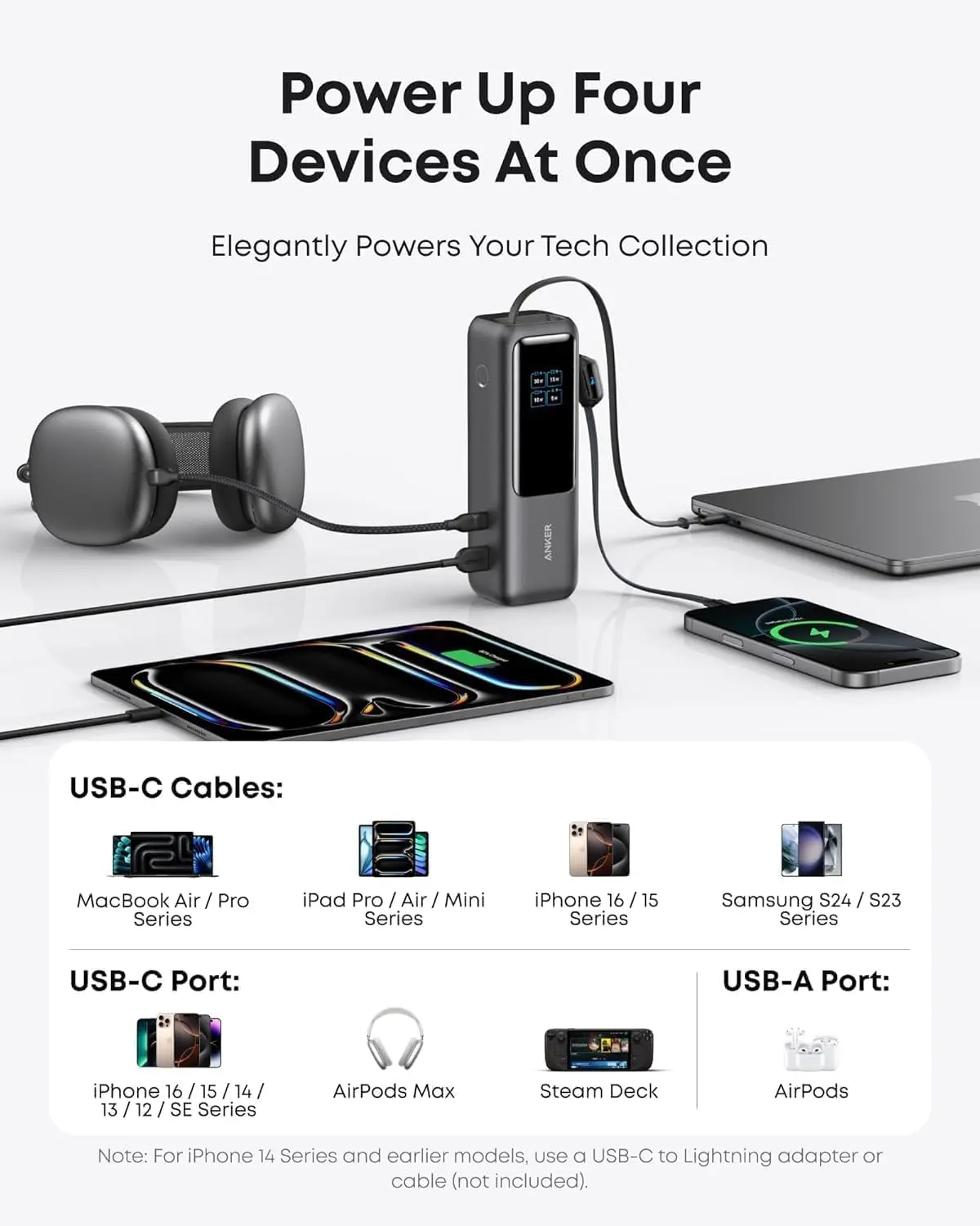 Anker Laptop Power Bank, 25,000mAh Portable Charger with Triple 100W USB-C Ports, Built-in and Retractable Cables, for iPhone 16/15 Series, MacBook, Samsung, and More (Flight-Approved) image 5