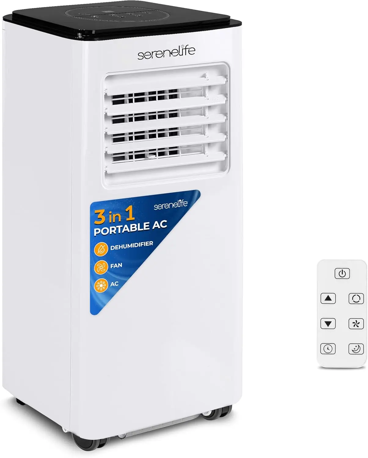 SereneLife 8000 BTU Portable Air Conditioner - 3-in-1 Compact Standing Air Conditioner for Room Up to 300 Sq. Ft. - Floor AC Unit with Remote Control - Universal Casters, Window Mount Kit image 1
