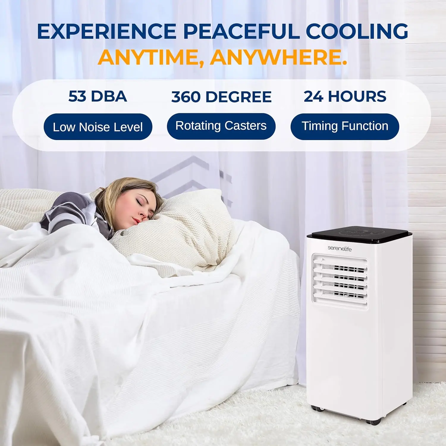 SereneLife 8000 BTU Portable Air Conditioner - 3-in-1 Compact Standing Air Conditioner for Room Up to 300 Sq. Ft. - Floor AC Unit with Remote Control - Universal Casters, Window Mount Kit image 5