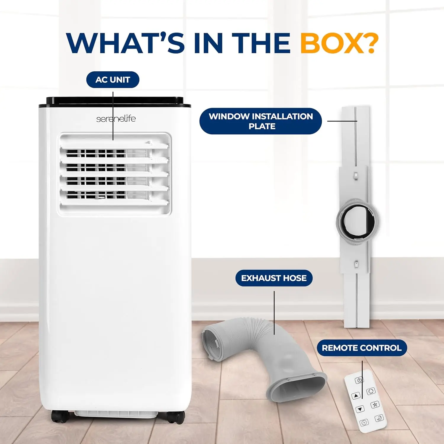 SereneLife 8000 BTU Portable Air Conditioner - 3-in-1 Compact Standing Air Conditioner for Room Up to 300 Sq. Ft. - Floor AC Unit with Remote Control - Universal Casters, Window Mount Kit image 7