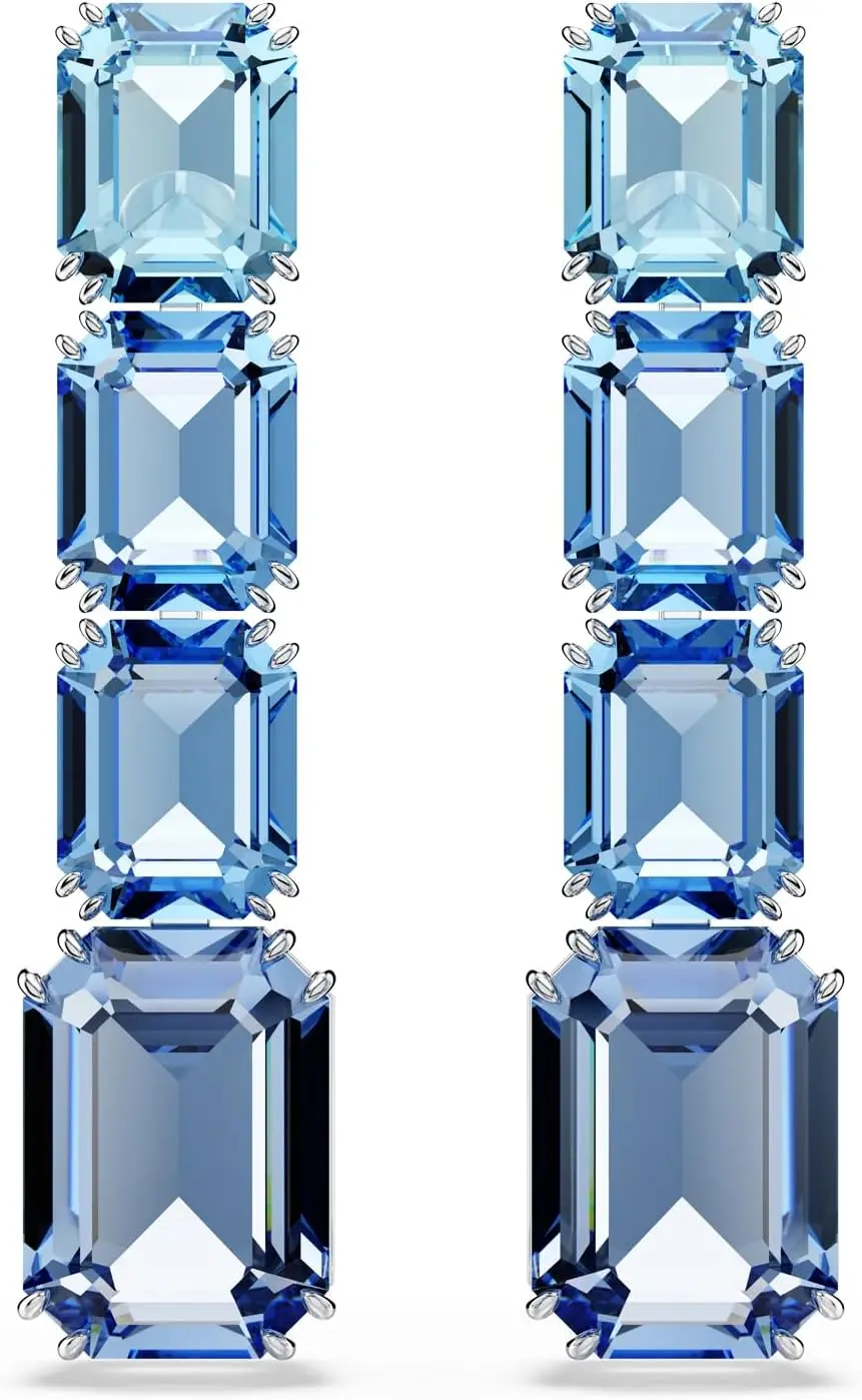 Swarovski Millenia Drop Earrings, Octagon Cut, Color Gradient, Blue, Rhodium Finished image 1