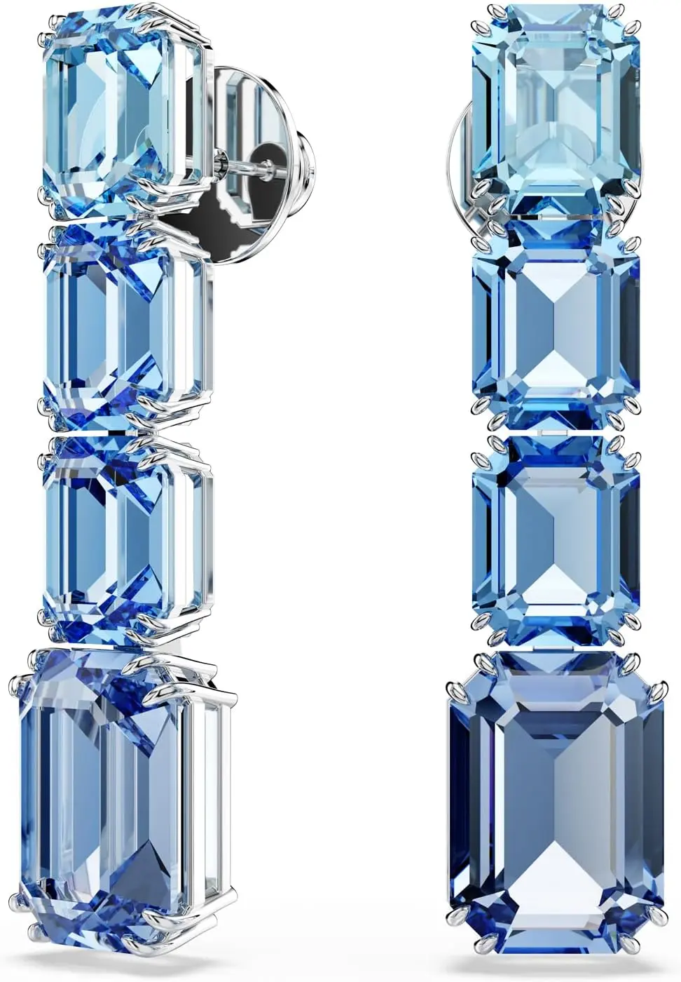 Swarovski Millenia Drop Earrings, Octagon Cut, Color Gradient, Blue, Rhodium Finished image 2